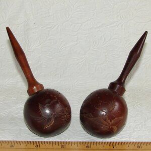 Vtg Hand Carved Maracas Salt & Pepper SHAKER SET, Havana Cuba Wooden Souvenir
